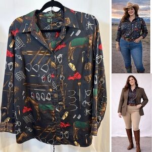 Lauren Ralph Lauren Equestrian Long Sleeve Cotton Button Up Shirt Womens size 1X